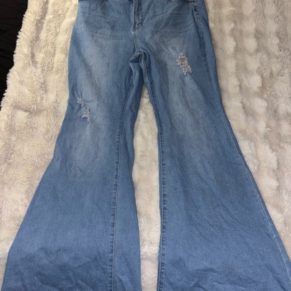 Fashion Nova Light Blue Distressed Flare Jeans